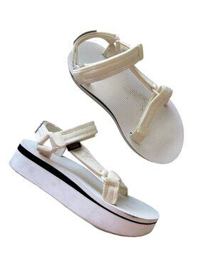 Teva Womens Sz 8 Platform Sandals Ivory White Adjustable Straps